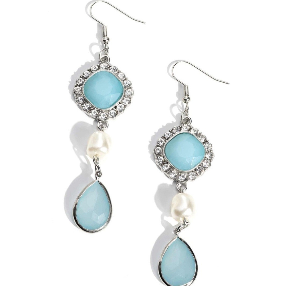 Paparazzi Blue and Silver Dangle Earrings with Pearl Accents European Enegry